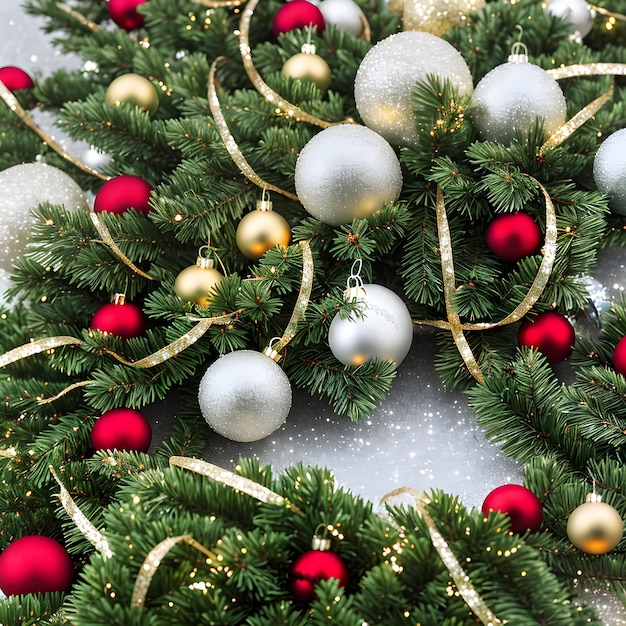 Buon Natale con la radura della foresta di alberi con elementi