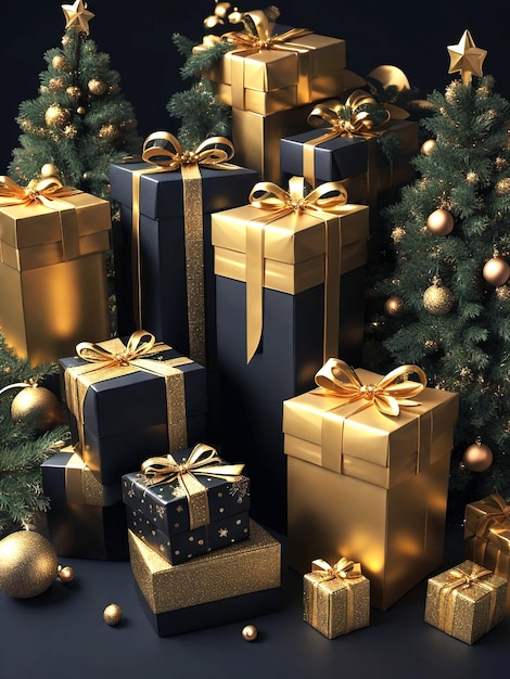 Buon Natale Con realistiche scatole regalo di Natale nere e dorate