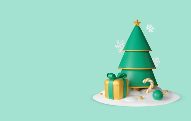 Buon Natale e buon anno nuovo con scatole regalo decorative 3D albero di Natale con regali e palle
