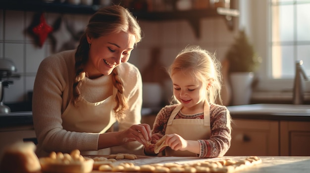 Buon Natale e buone feste Madre e figlia stanno preparando i biscotti di Natale