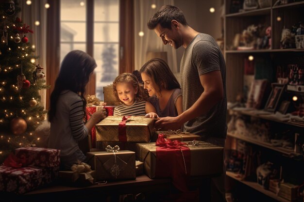 Buon Natale e Buone Feste Scambiate scatole di regali di Natale all'interno della casa Generata dall'AI