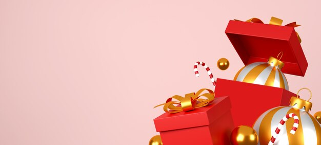 Buon natale e felice anno nuovo banner shopping bag rosso su sfondo rosso