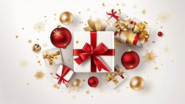 Buon Natale e felice anno nuovo sfondo con scatola di regali festivi realistici Generative Ai