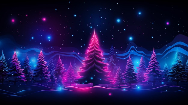 Buon Natale e felice anno nuovo sfondo Poster banner neon blu rosa viola