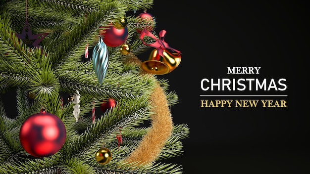 Buon Natale sullo sfondo con l'albero di Natale in primo piano
