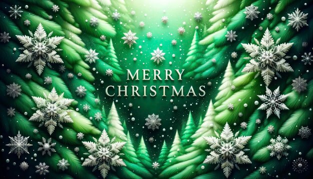 Buon Natale Una dolce nevicata su una tela verde della foresta