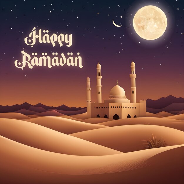 Buon Ramadan con il vettore di sfondo del deserto
