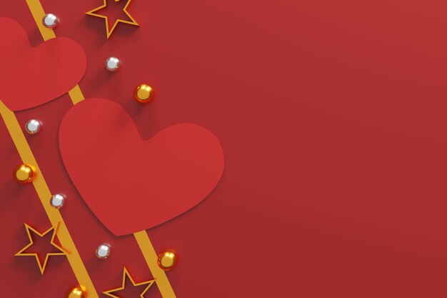 Buon San Valentino concetto. confezione regalo a forma di cuore su sfondo rosso. spazio per il testo. laici piatta. vista dall'alto. Illustrazione 3D