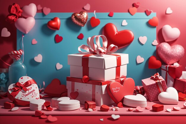 Buon San Valentino dolci cuori e confezione regalo o sfondo per il concetto di amore San Valentino