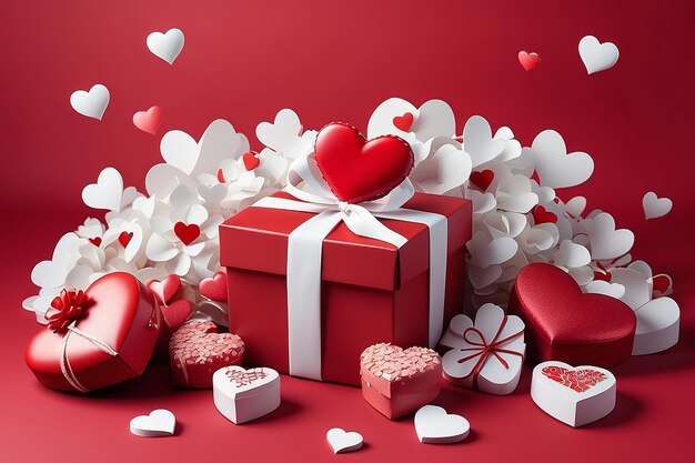 Buon San Valentino dolci cuori e confezione regalo o sfondo per il concetto di amore San Valentino