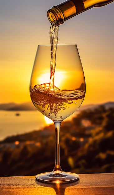 Buon tempo con un bicchiere di vino al tramonto AI generato