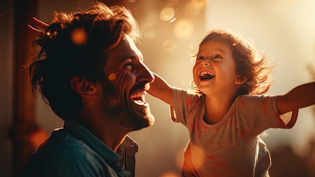 Buona Festa dei Padri con un bambino sorridente e un padre generativo