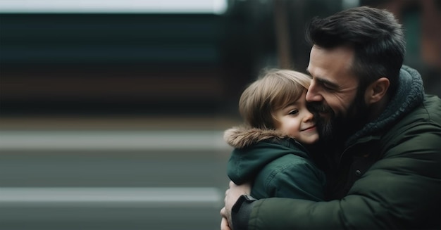 Buona festa del papà con padre e figlio che si abbracciano Generativo ai