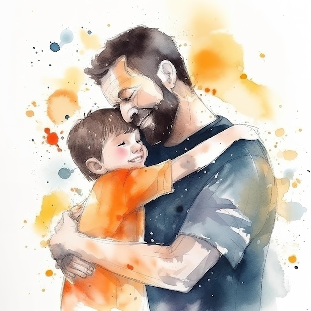 Buona festa del papà con padre e figlio che si abbracciano