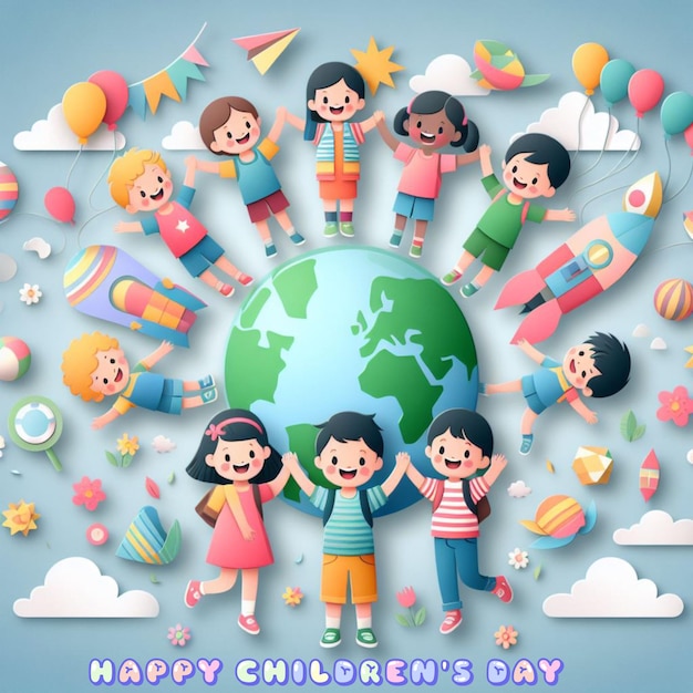 Buona giornata dei bambini per i bambini celebrazione illustrazione Giornata dei bambini carta artigianale unità