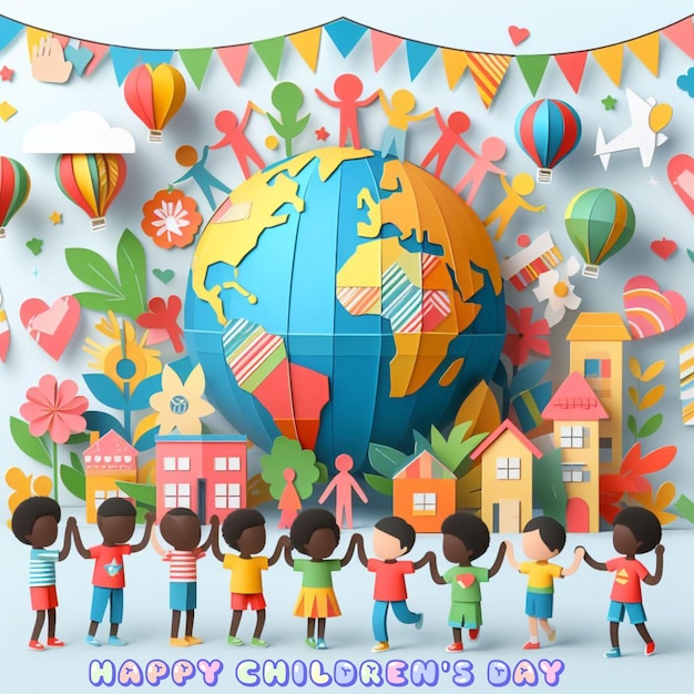Buona giornata dei bambini per i bambini celebrazione illustrazione Giornata dei bambini carta artigianale unità