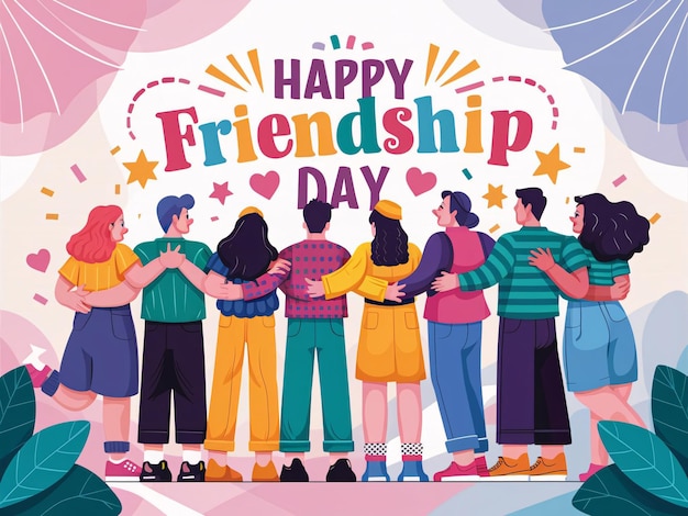 Buona giornata internazionale dell'amicizia Vector Illustration Design Back View of Friends Group
