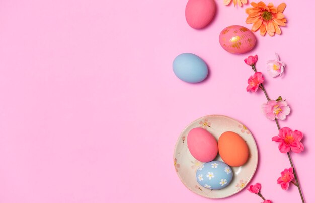 Buona pasqua Colorato di uova di Pasqua su sfondo rosa Saluti e regali per il giorno di Pasqua