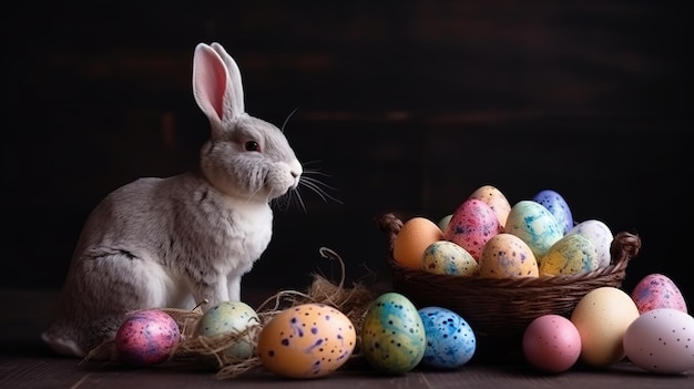 Buona Pasqua con il coniglietto di Pasqua e l'uovo Ai generativo