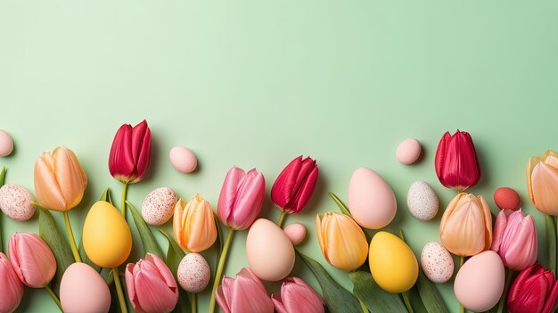 Buona Pasqua con tulipani e uova decorative