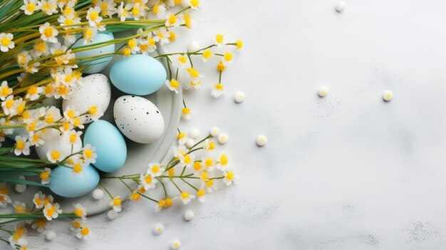 Buona Pasqua Congratulazioni Paesana sfondo Uova e fiori di Pasqua