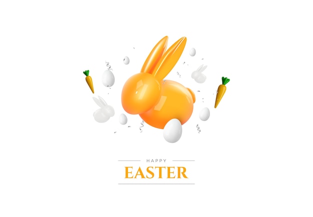 Buona Pasqua. Coniglietto 3d realistico e uova su sfondo bianco. Decorazione di Pasqua. Vettore.