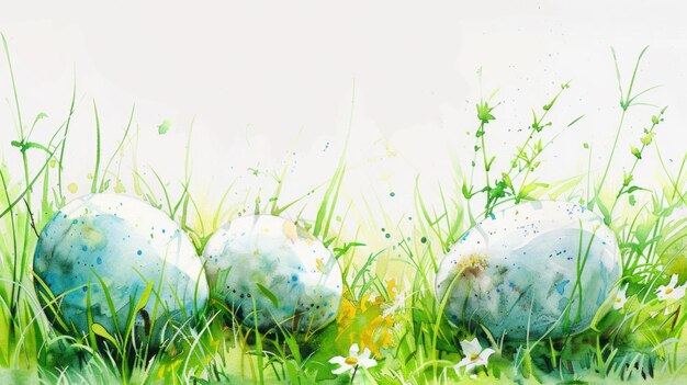 Buona Pasqua in acquerello in stile pastello chiaro con uova e fiori