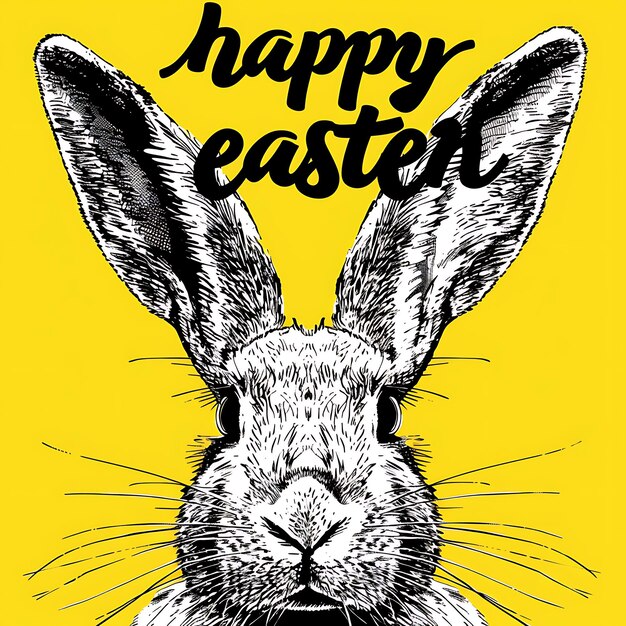 Buona Pasqua su uno sfondo giallo con un coniglio.