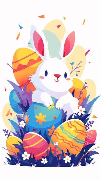 Buona Pasqua uova di Pasqua colorate con fiori e carine illustrazioni di coniglietti