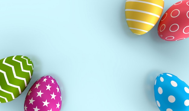 Buona Pasqua. Uova di Pasqua decorative su fondo. disegno tono pastello. rendering 3D