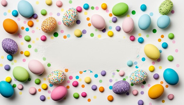 Buona Pasqua Vista dall'alto dell'uovo di pasqua multicolore con spazio per la copia Generativo ai