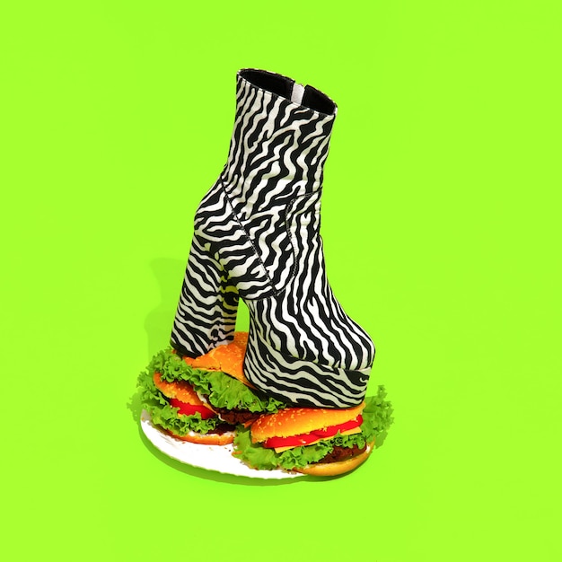 Burger Boots Cibo spazzatura fast food fashion concept Creative minimal art