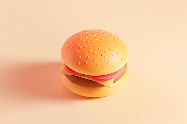 Burger classico rendering 3D su sfondo pastello hamburger fast food astratto cheese burger concetto di junk food minimalista spazio di copia di icone di fast food di strada tradizionale