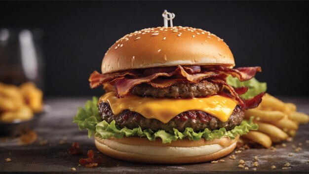 Burger con carne, cotolette, pomodori, lattuga e formaggio un delizioso e premium burger ai