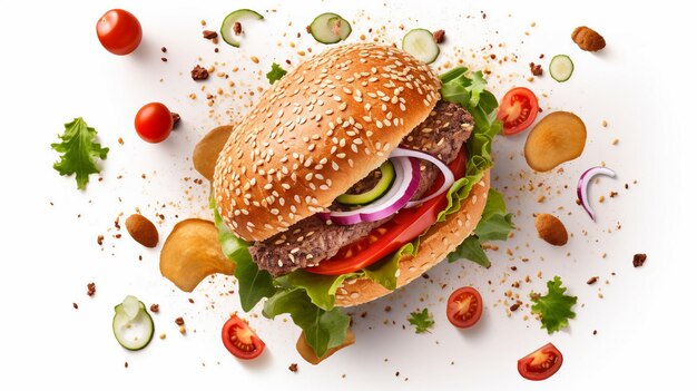 Burger con ingredienti volanti