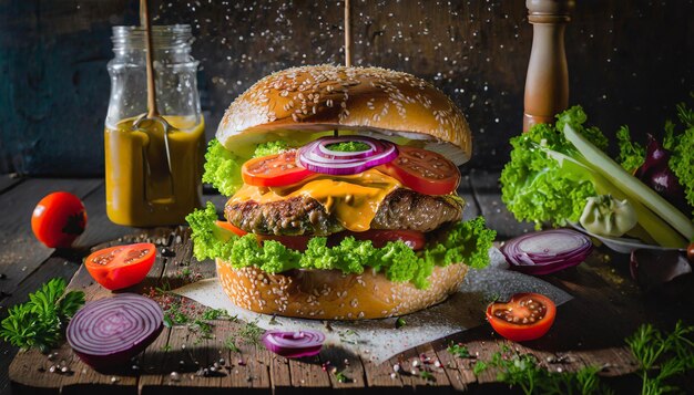 Burger e verdure di bell'aspetto