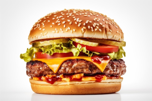 Burger fast food hamburger carne di manzo snack sandwich veloce carne bianca sullo sfondo AI generativa