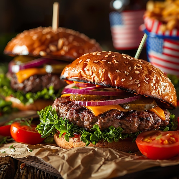 Burger grigliati succosi con condimenti freschi