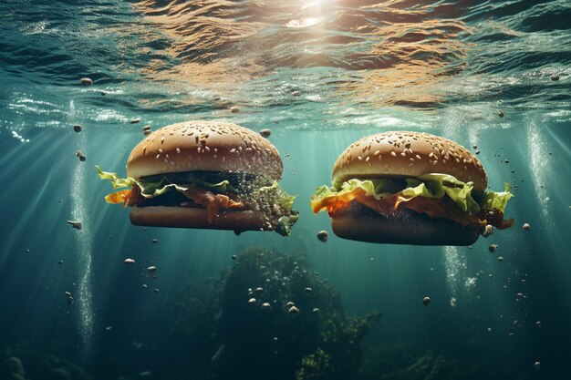 Burger gustosi nell'acqua di mare