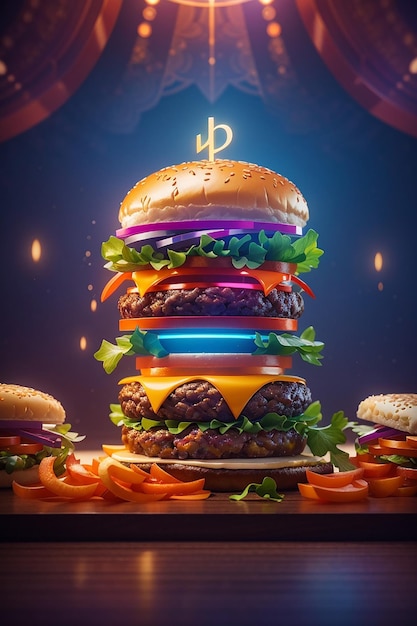 Burger simmetrici deliziosi Colori vivaci e dettagli intricati