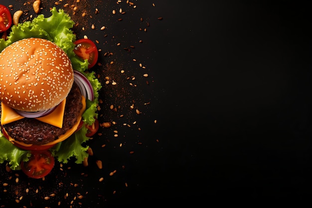 Burger Top View su Flat Lay Background e Copyspace