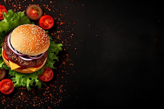 Burger Top View su Flat Lay Background e Copyspace