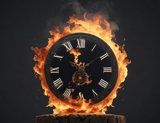 Burning Clock L'orologio che brucia rappresenta la fragilità del tempo