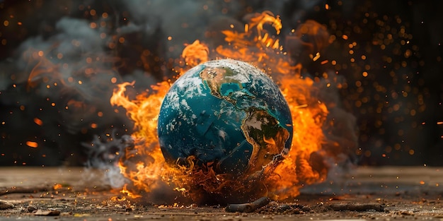 Burning Globe Una metafora visiva per il riscaldamento globale39s Concetto di devastazione planetaria Cambiamento climatico Distruzione della Terra Crisi ambientale Eventi catastrofici Impatto del riscaldamento mondiale