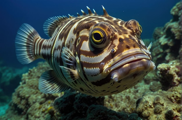 Burrfish a righe in mare