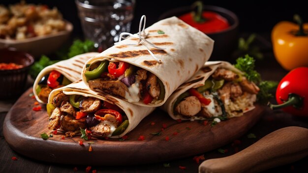 Burrito con pollo alla griglia e verdure fajitas pita pane shawarma