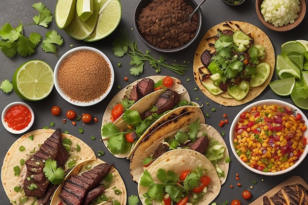 Burrito di manzo messicano preparato in modo avventato su piatto di legno rustico taco Tacos messicani con carne di manzo, mais e salsa Cucina messicana