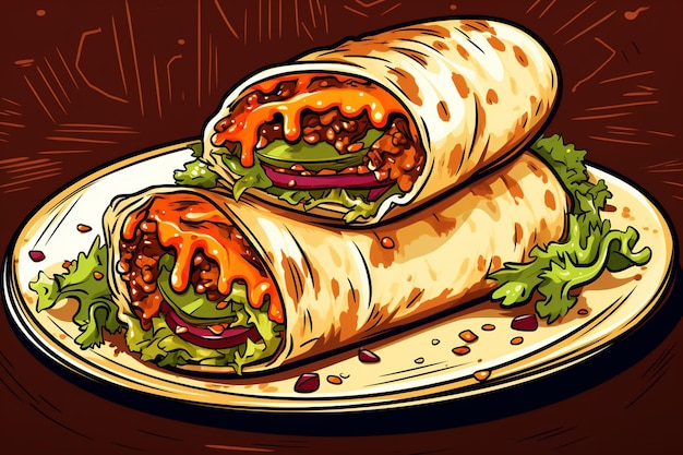 Burrito messicano disegnato a mano