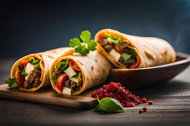 Burritos avvolti con carne di manzo e verdure