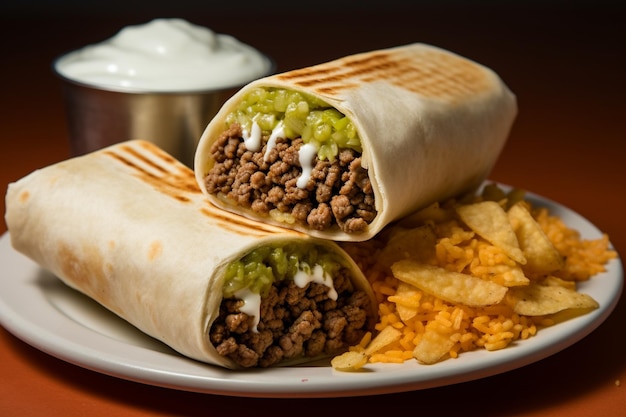 Burritos di manzo su piatto bianco